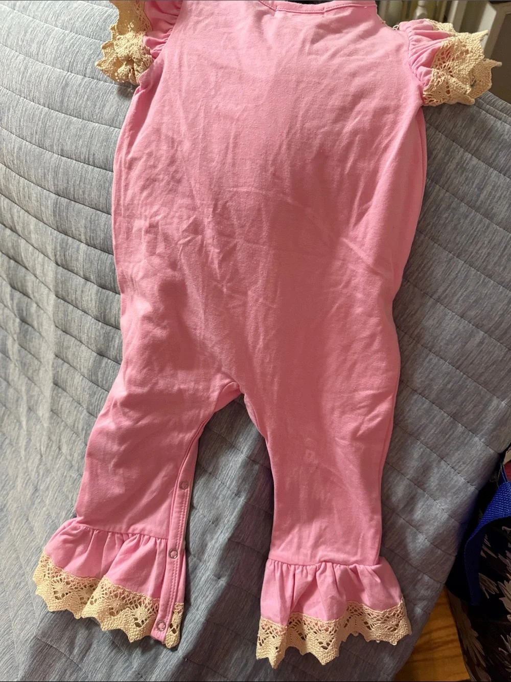 Made Kids Pink Floral Lace Ruffle Footed One-Piece